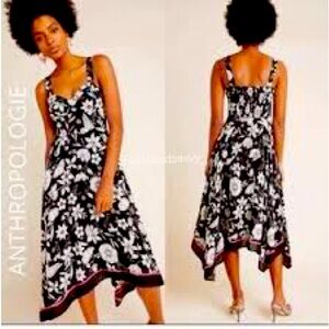 Maeve Anthropologie Black and White Asymmetrical Floral Dress